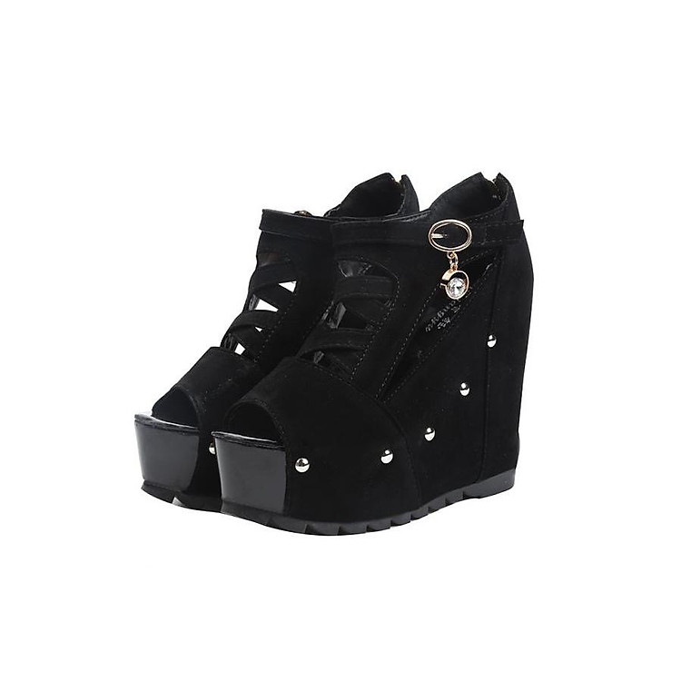 Giày Sandal nữ đế xuồng cá tính 038SD (Đen)