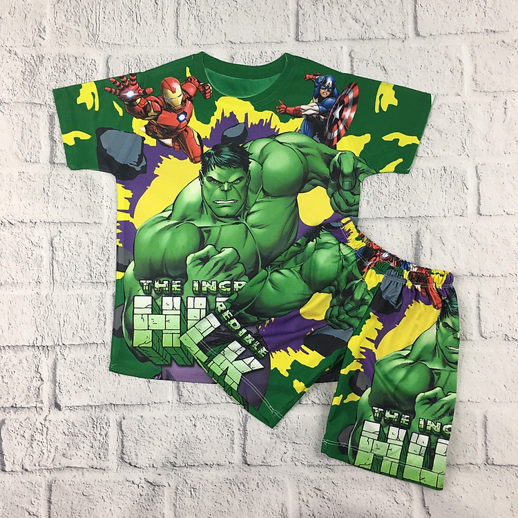 Bộ Quần Áo Bé Trai In Hình Người Khổng Lồ Xanh Hulk 3DTE007