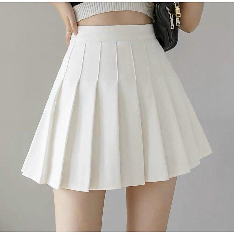 Chân váy xếp ly tennis chữ a ngắn màu trắng đen cạp cao phong cách Ulzzang