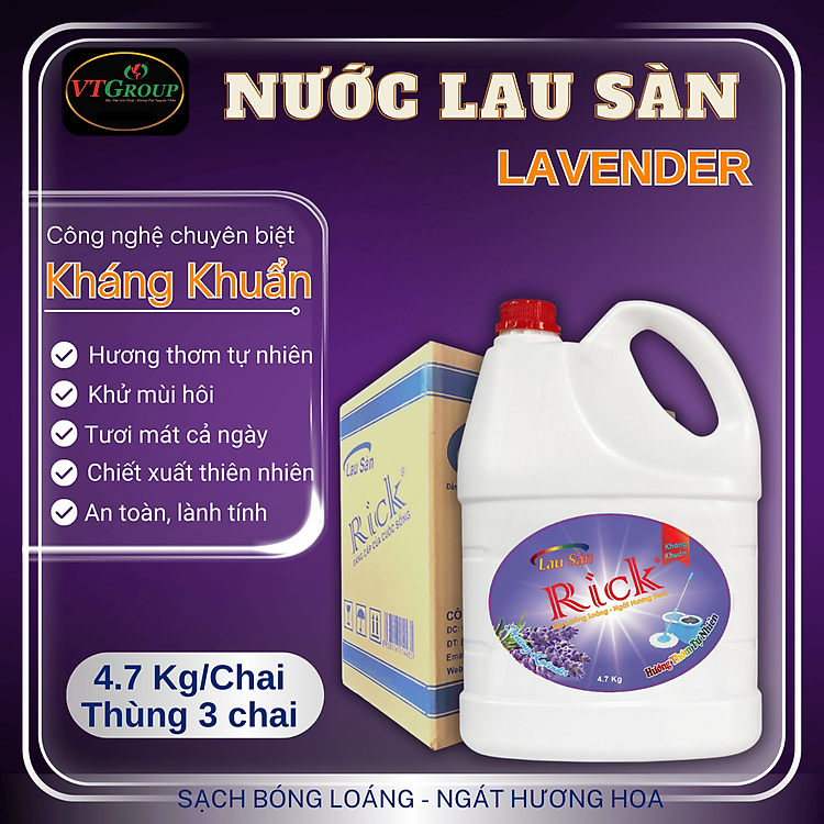 Nước lau sàn Rick 4.7kg (3 chai/ thùng) - Tặng 1 nước rửa chén Zily chanh dây 750g