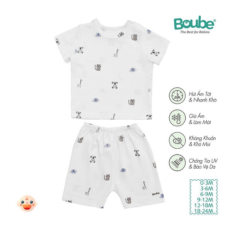 Bộ cộc tay cúc bấm vai cho bé sơ sinh và trẻ nhỏ họa tiết xinh xắn Boube, vải Cotton organic thoáng mát - Size 0-24M