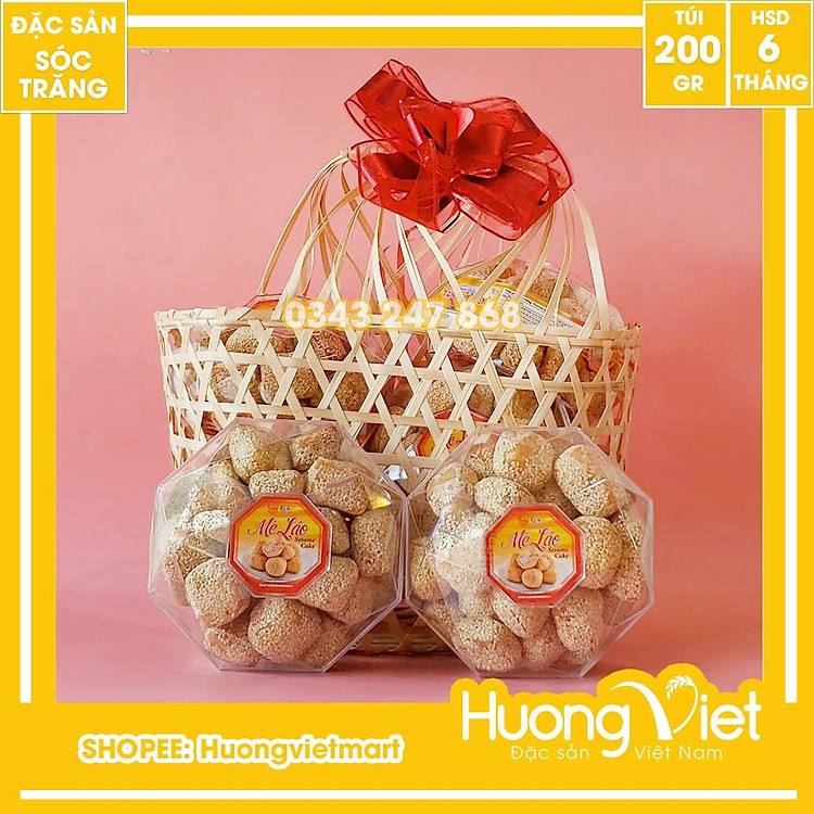 Đặc Sản Sóc Trăng - Bánh Mè Láo Hộp Kim Cương Tân Huê Viên Sóc Trăng 200G, Bánh Kẹo Ăn Vặt
