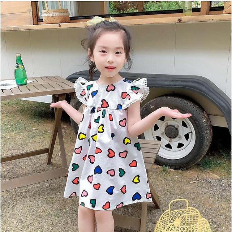 Đầm babydoll tay cánh tiên mùa hè cho bé gái diện đi chơi đi học đẹp size 12-35kg chất kate mềm mát