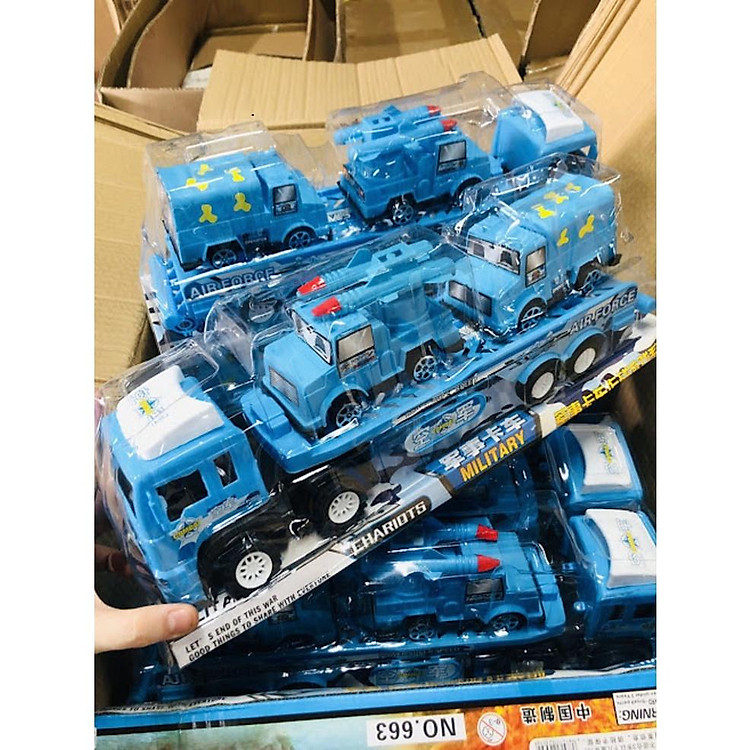 Đồ chơi mô hình xe cont chở xe tăng mini