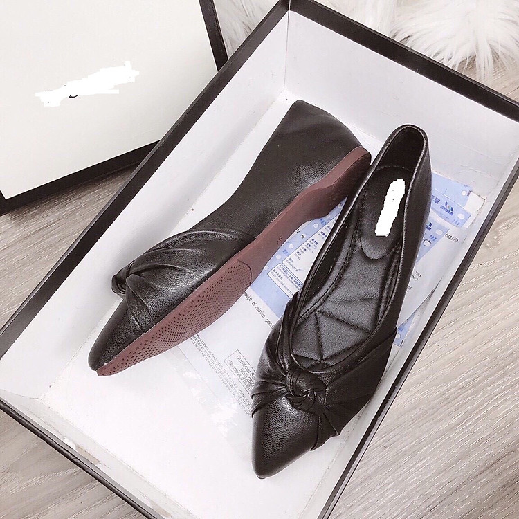 Giầy búp bê nữ mũi nhọn, nơ xoắn xinh