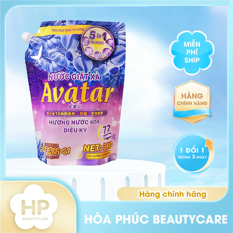 Nước Giặt Xả Avatar 5 Trong 1 Hương Nước Hoa Lưu Hương 72h (Túi 3kg)