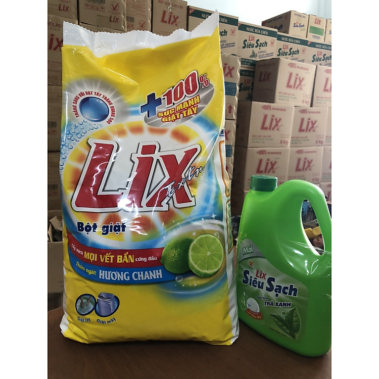 BỘT Giặt Lix Chanh 6kg -tặng kèm Nước rửa chén 1,5kg