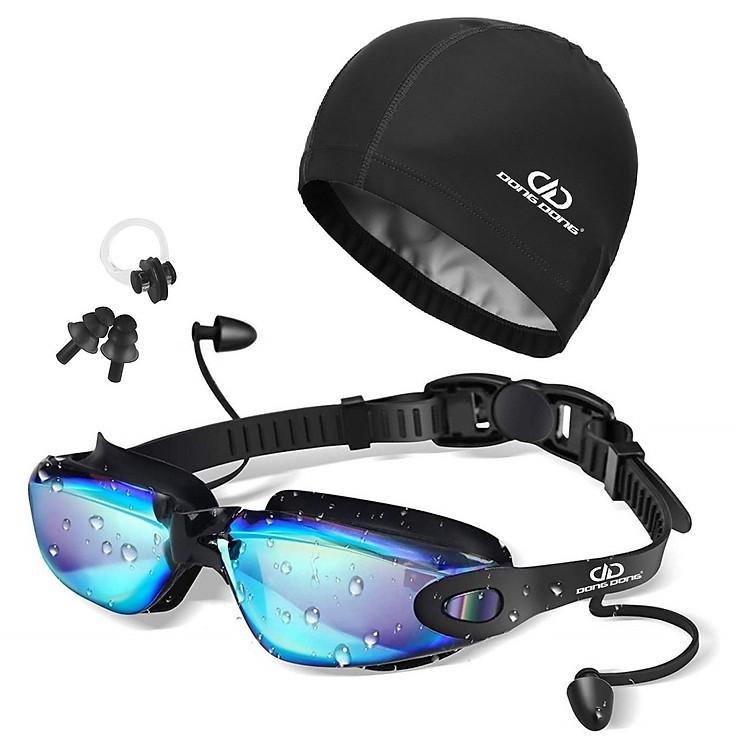 Bộ kính bơi tráng GƯƠNG cao cấp DD66 - gồm Mũ bơi, Bịt tai kẹp mũi chính hãng DONGDONG