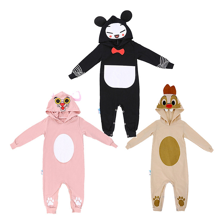 Combo 3 Bộ Bodysuit Dài Liền Nón Cho Bé Gái Hình PUCCA, Sóc, Báo Hồng- Mihababy - PBDSTKGIRL_PUCCA_CHIP_PP