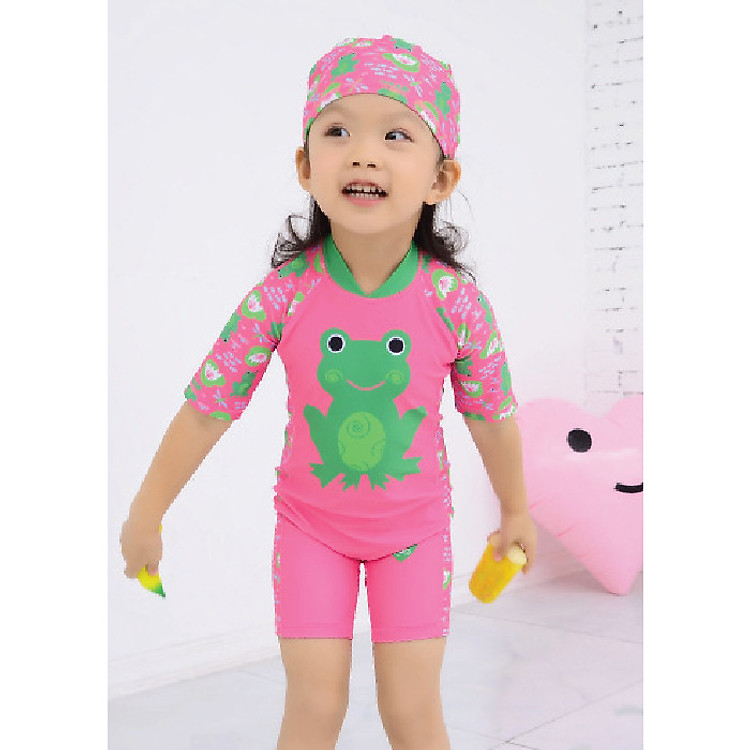 Đồ bơi cho bé gái liền thân họa tiết chú Ếch xanh từ 9kg đến 25kg