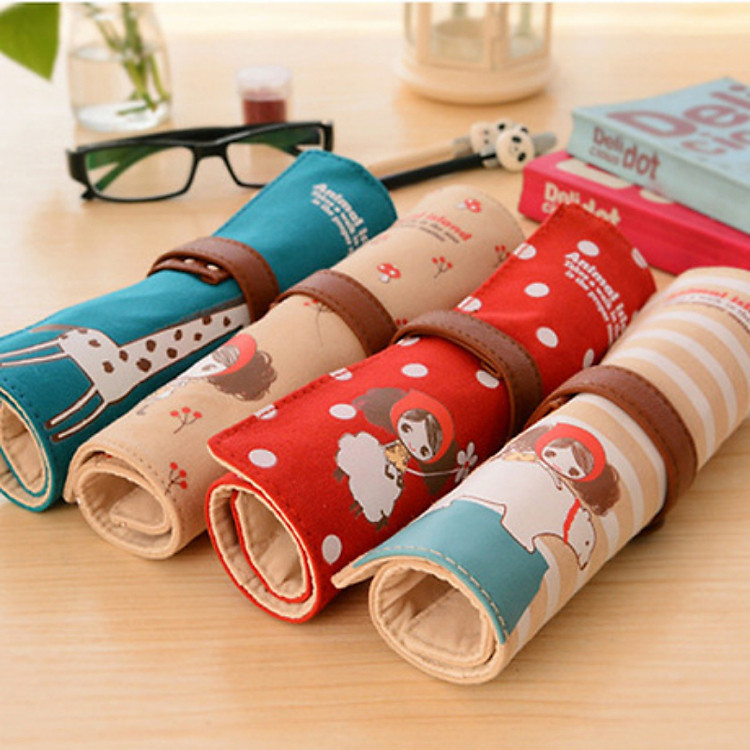 Hộp Bút Vải Canvas Dạng Quấn Khoá Da