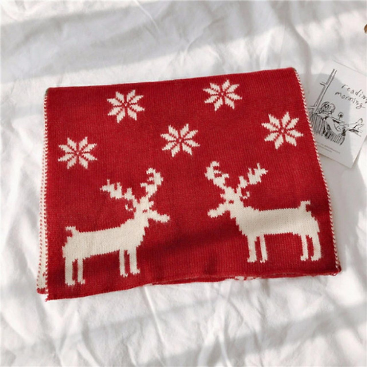 Khăn Len Giáng Sinh Hoạ Tiết Tuần Lộc Chất Dày