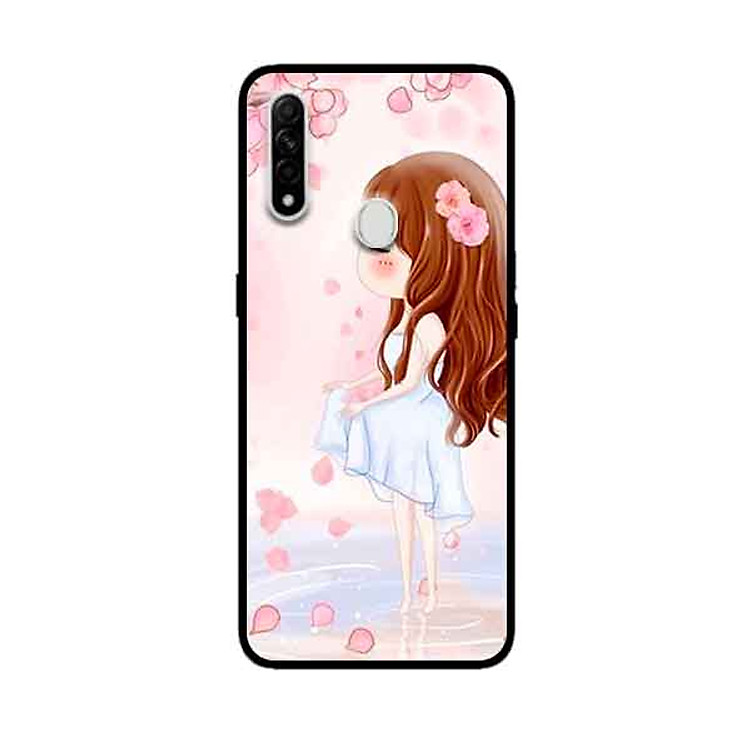 Ốp Lưng in cho Oppo A31 Mẫu Cô Gái Váy Trắng Nền Hoa Đào - Hàng Chính Hãng