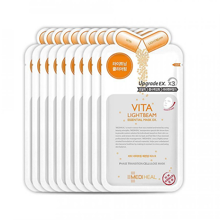 Hộp 10 Mặt nạ dưỡng trắng sáng da Mediheal Vita Lightbeam Essential Mask Ex