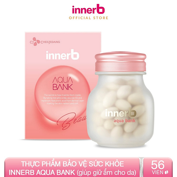 Thực phẩm bảo vệ sức khỏe InnerB Aqua Bank (giúp giữ ẩm cho da từ Axit Hyaluronic) lọ 56 viên - Sản Phẩm Chính Hãng