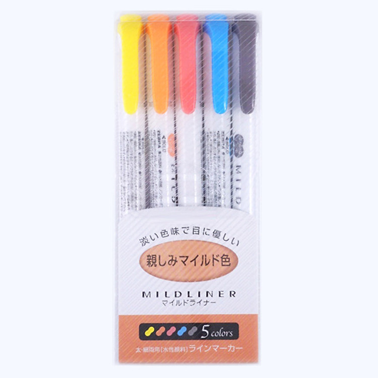 Bút đánh dấu highlight Zebra Mildliner, set 5 bút (nhãn cam)