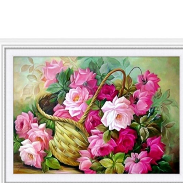 Tranh thêu chữ thập Giỏ Hoa Hồng (64*48cm) chưa thêu