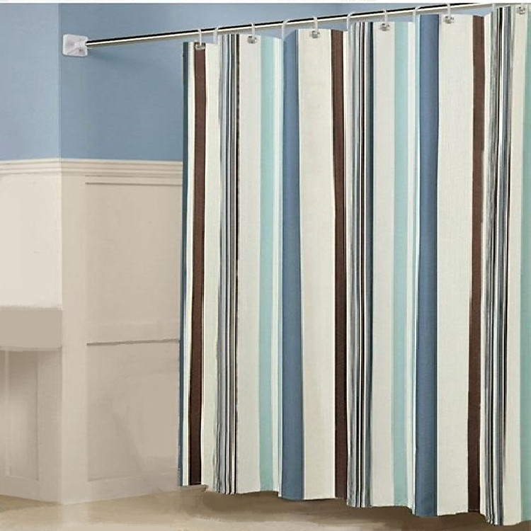 Rèm che phòng tắm chống thấm cao cấp, màu xanh kẻ, kèm theo móc, có 3 loại kích thước HT714