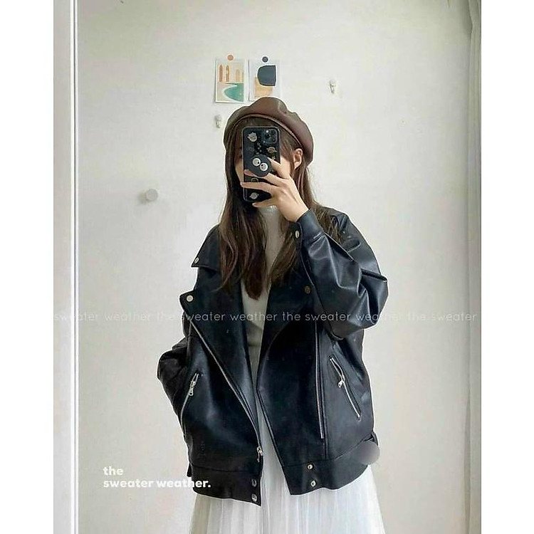 Áo khoác da nữ dáng rộng chất mềm, Áo Khoác Nữ, Áo Khoác Da Nữ,