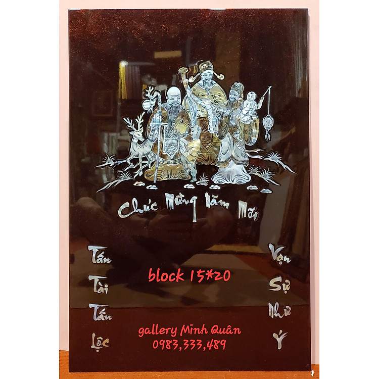 Tranh sơn mài khảm ốc đốc lịch Phúc lộc Thọ ( Tam Đa Nghênh Phúc)