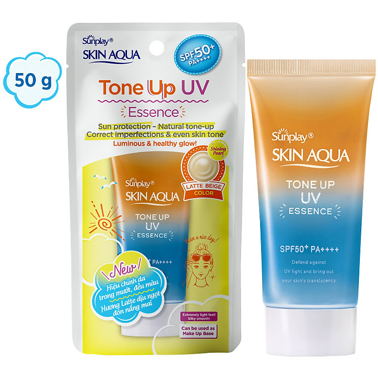 Kem chống nắng nâng tông Skin Aqua Tone up Latte Beige cho mọi tông da, dạng tinh chất Sunplay Skin Aqua Tone Up UV Essence Latte Beige SPF 50+ PA++++ 50g