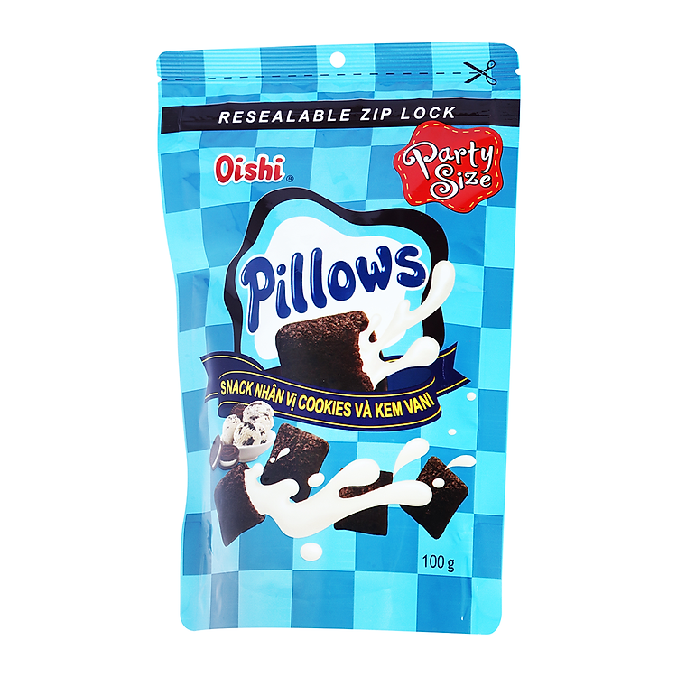 Bánh Snack Oishi Pillows Nhân Vị Cookies Và Kem Vani 100G