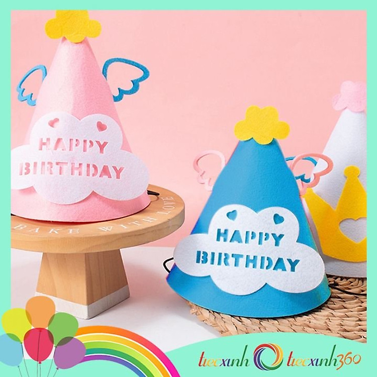 Nón sinh nhật Happy Birthday cánh mây - xanh - Ảnh 5