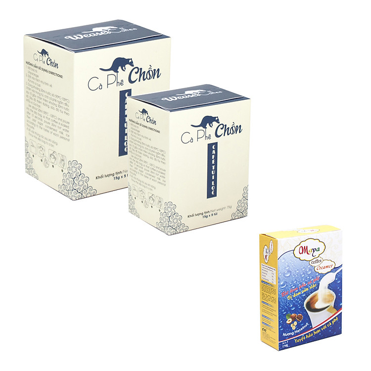 Combo: cà phê chồn phin giấy (10 gói x 15g)+ bột kem pha cà phê 170g