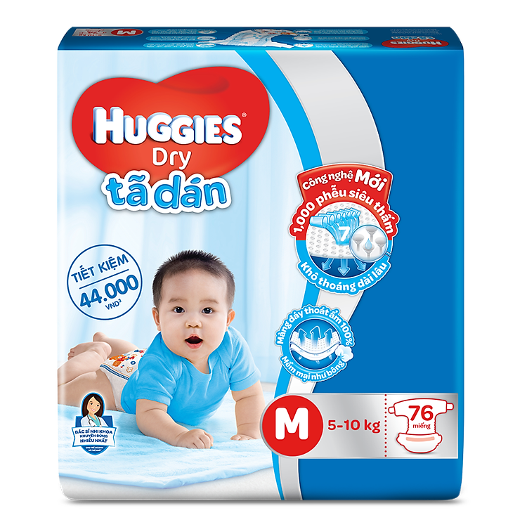 Tã dán Huggies Dry M76