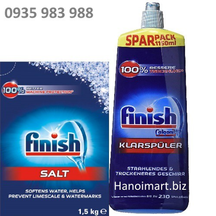 Combo Muối làm mềm nước Finish 1.5kg / hộp + Nước bóng Finish 1150ml / chai ( Đức )
