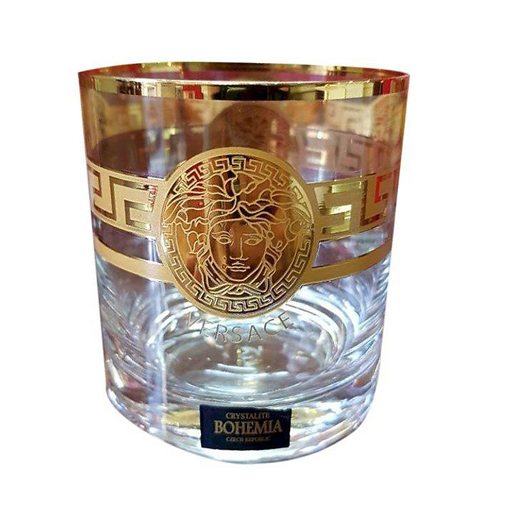 Bộ 6 Ly Uống Nước Pha Lê Mạ Vàng - 300ml Họa Tiết Versace