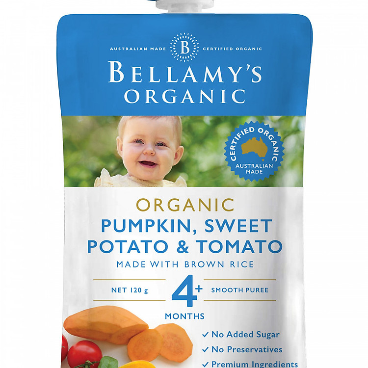 Hỗn Hợp Bí Đỏ, Khoai Lang, Cà Chua Hữu Cơ Xay Nhuyễn Bellamy's Organic