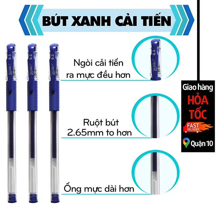 Bút Bi Ruột Bút 0.5mm Xanh (1 cây) - Ảnh 2