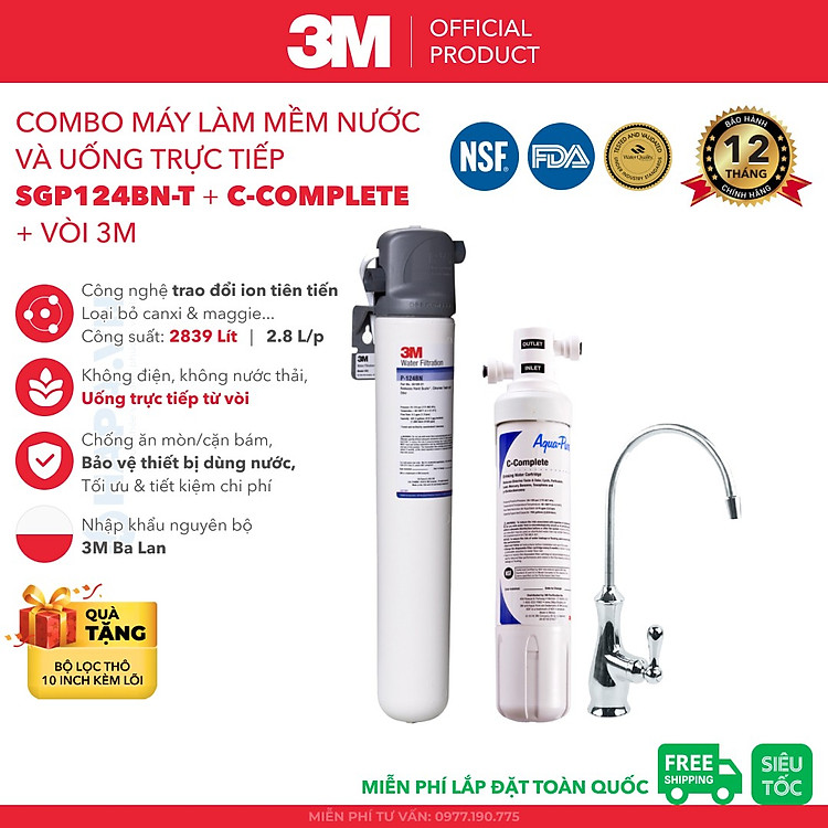 Máy Làm Mềm Nước 3M SGP124BN-T, SGP165BN-T, SGP195BN-T SCALEGARD PRO Chuyên Dùng Cho Máy Pha Cà Phê - Hàng Chính Hãng 3M