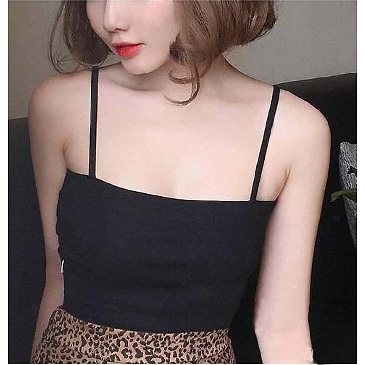 Áo 2 dây quây ngang màu đen freesize