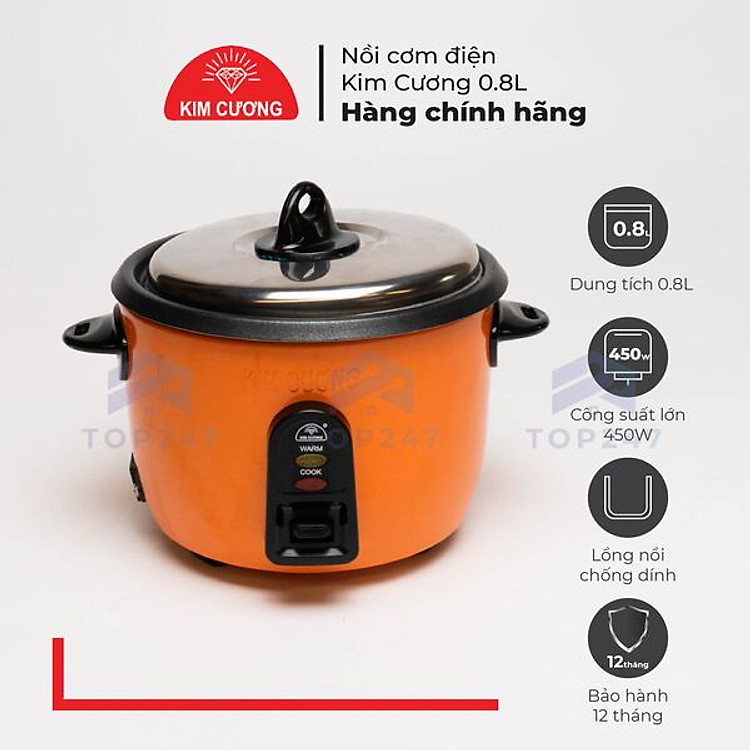 Nồi Cơm Điện Kim Cương 0.8 Lít Nắp Rời Chống Dính - Hàng Chính Hãng