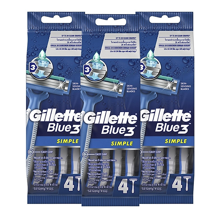 Dao Cạo Râu GILLETTE Blue 3 Simple 3 Gói Bộ 4 Cây