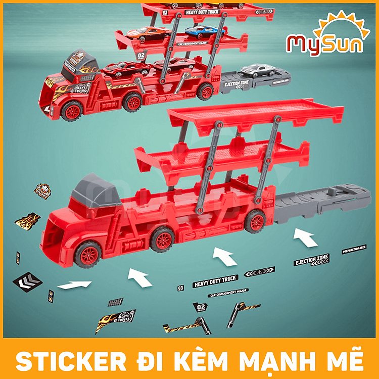 Mô hình xe tải container chở ô tô Đỏ Chính hãng Tiết kiệm - Hình ảnh 4