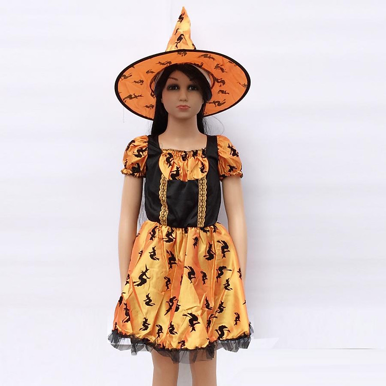 Set váy mũ hóa trang phù thủy cho bé từ 4-6 tuổi chơi trung thu, Halloween