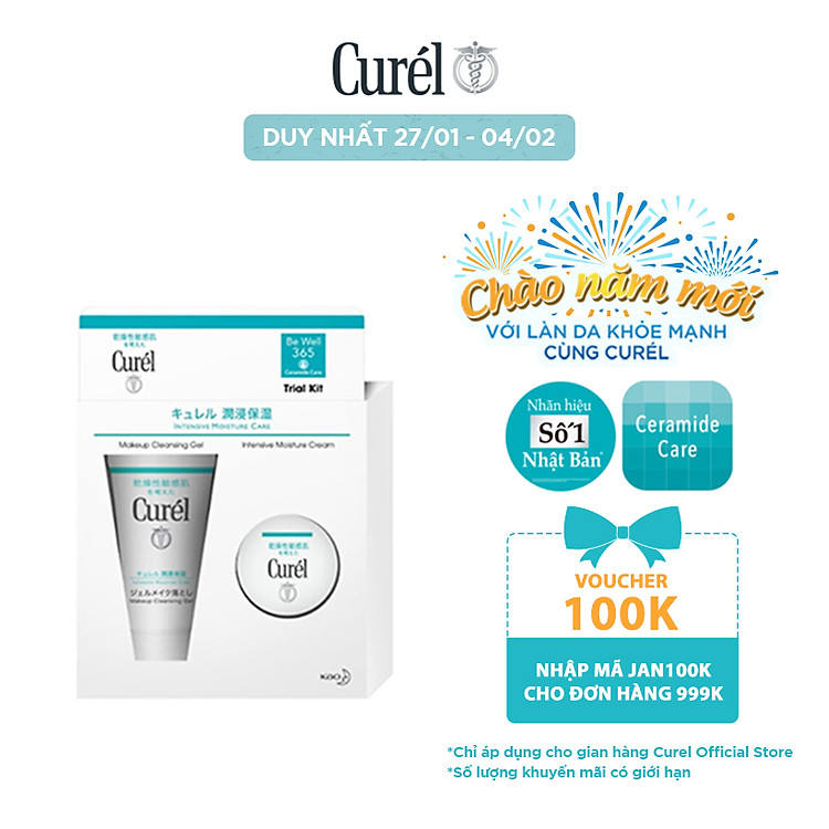 Bộ Chăm Sóc Da Cấp Ẩm Chuyên Sâu Curél Intensive Moisture Care Trial Kit Enrich (gel tẩy trang 30ml + kem dưỡng 10g)