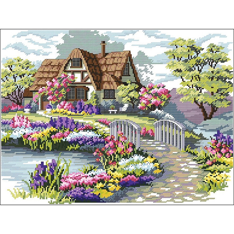 Tranh thêu chữ thập Ngôi Nhà (53x42cm) chưa thêu