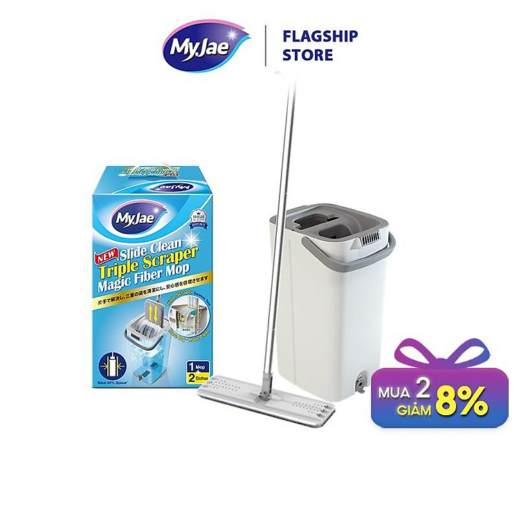 Bộ cây lau nhà tự vắt thông minh 3 thanh vắt sợi microfiber