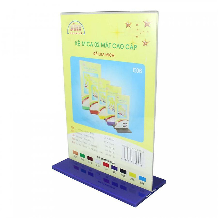 Kệ 2 mặt mica SM E10 (KT: 10cm x 15cm) đế lùa nhiều màu.