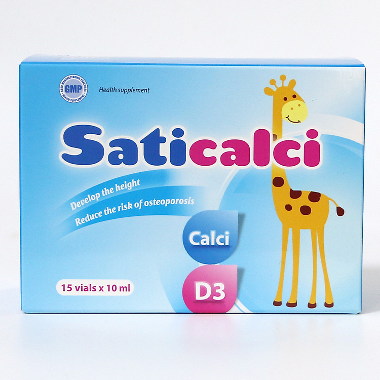 Thực phẩm bảo vệ sức khoẻ giúp bổ sung canxi, hỗ trợ phát triển chiều cao SatiCalci - Hộp 15 ống 10ml