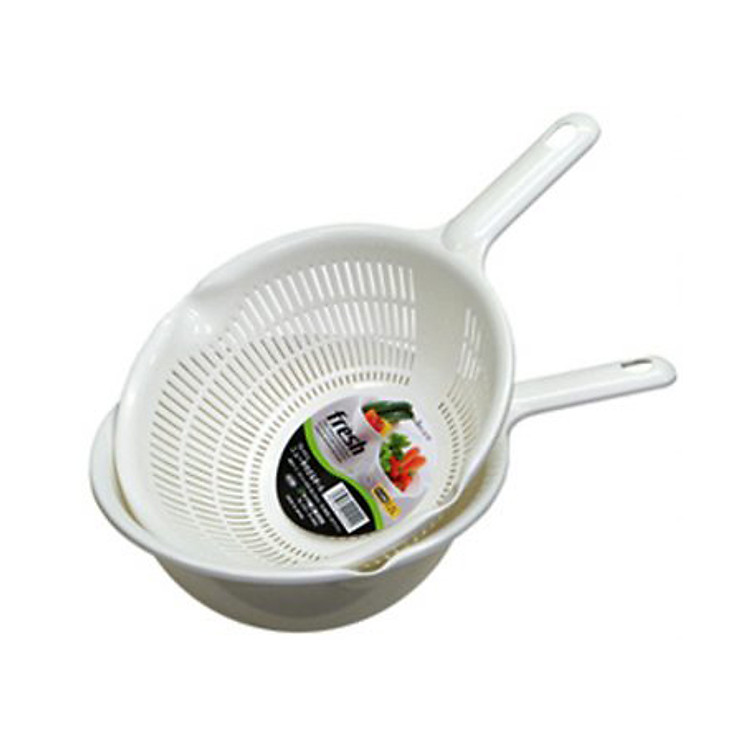 Bộ rổ và thau nhựa 1.2L có tay cầm màu trắng nội địa Nhật Bản