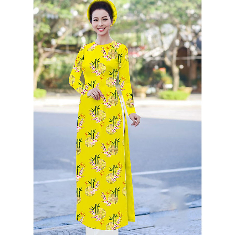 Áo Dài Truyền Thống Họa Tiết Hình Trúc