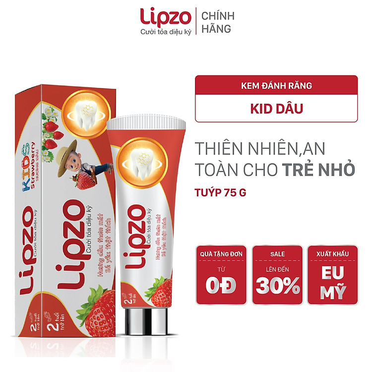 Kem Đánh Răng Trẻ Em Lipzo Vị Dâu Bảo Vệ Răng Sữa 75g Hữu Cơ Ngọt Thơm An Toàn Nuốt Được Dành Cho Trẻ Em Từ 2-10 Tuổi