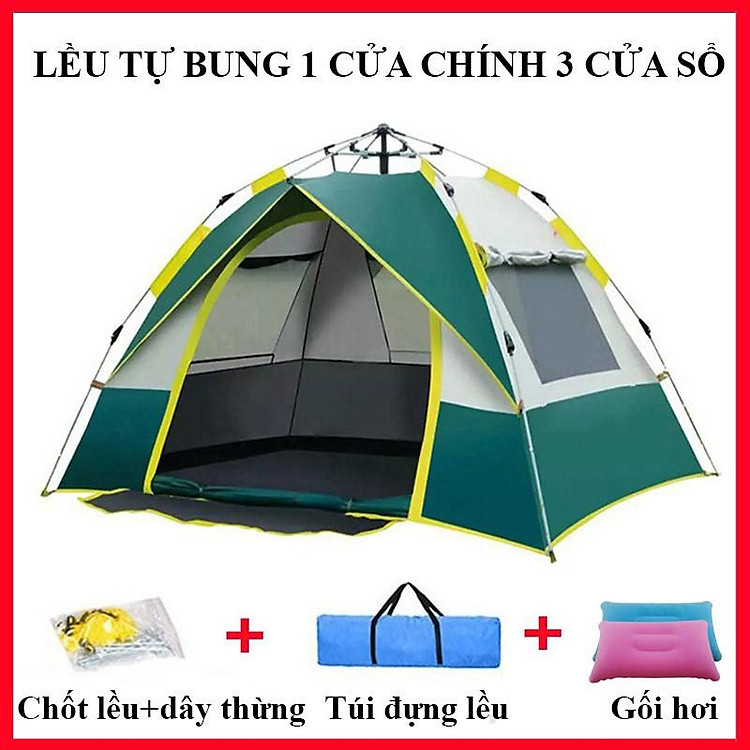 Lều Cắm Trại Dã Ngoại Du Lịch Tự Động 4-6 người, ngăn Muỗi, Chống Nắng Cao Cấp, Lều Tự Bung 1 Cửa Chính, 3 Cửa Sổ