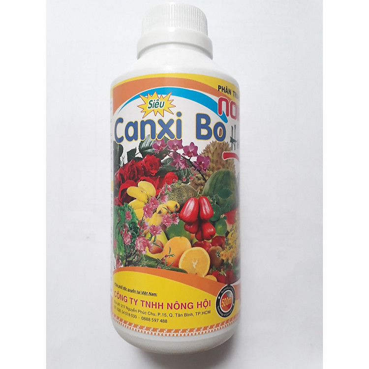Phân bón CANXI BO cung cấp trung vi lượng cho hoa kiểng và cây ăn trái giúp chống hư rễ quăn lá rụng trái và nứt trái chai 500ml