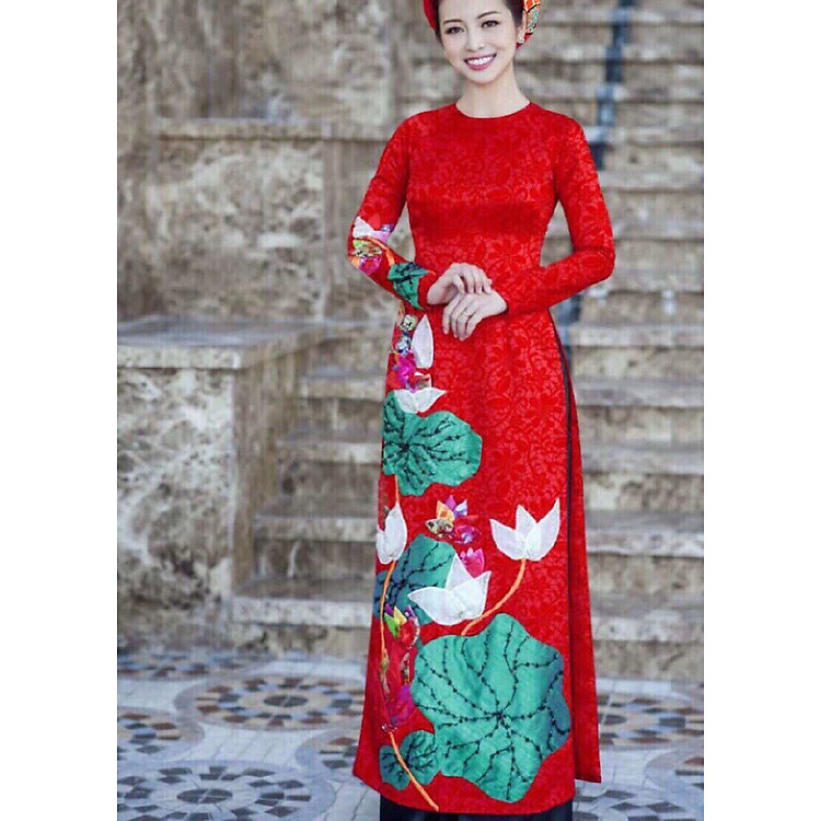 Sét áo dài gấm đỏ sang trọng -AD7246